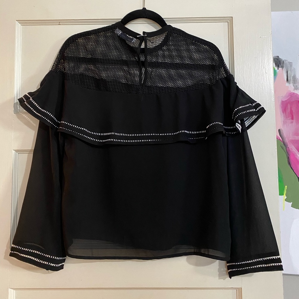 Black Frill Ruffle Blouse Mesh - Picture 3 of 3
